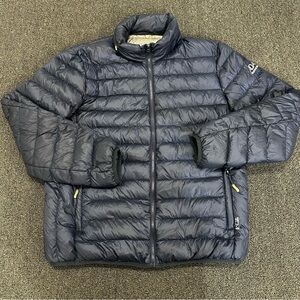 TUMI PAX Jacket XL Blue Packable Full Zip Quilted Puffer Travel Pillow